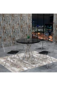 AVVİO 90x90 Elena 4 Kişilik Siyah Mermer Görünümlü Metal Mutfak Masası Takımı-gümüş Tel Sandalyeli thumbnail 1