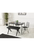 AVVİO 80x120 Asya Siyah Mermer Görünümlü Metal Ayaklı Mutfak Masası Ve Bench Takımı thumbnail 1