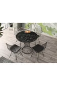 AVVİO 90x90 Parla Yuvarlak Yemek Masa Takım Mutfak Masa Sandalye Takımı Siyah Mermer Desenli thumbnail 1