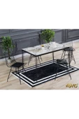 AVVİO 80x120 4 Kişilik Yemek Masası Takımı-mutfak Masası Takımı-beyaz Mermer Desenli Oval Kenar - 1