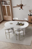 AVVİO WEST Beyaz PTT Ayak 80X160 Yemek Masası Mutfak Masası Masa Sandalye Takımı(KADİFE KUMAŞ) - 2