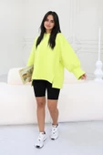 Yırtmaç Detaylı Oversize Sweatshirt Neon Yeşil - 1