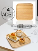 4 Adet Bambu Kare Servis Tabağı, Sunum Seti (20x20 cm) - 1