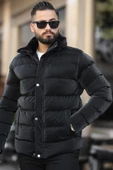 Erkek Parlak Kışlık Şişme Mont Astarlı Siyah - 5