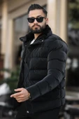 Erkek Parlak Kışlık Şişme Mont Astarlı Siyah thumbnail 2