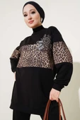 Leopar Garnili Taşlı İkili Takım Siyah - 2