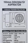 Banyo Tuvalet Havalandırma 150 lik Fan Aspiratör - 3