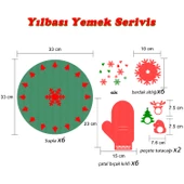 Yeniyıl Yılbaşı Noel 24 parça 6 kişilik Amerikan Yemek Servis Supla Bardak Altlığı Peçete Çatal Seti - 4