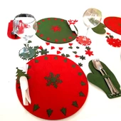 Yeniyıl Yılbaşı Noel 24 parça 6 kişilik Amerikan Yemek Servis Supla Bardak Altlığı Peçete Çatal Seti - 3