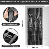 Siyah Ekstra Metalize Parlak Saçaklı Arka Fon Perde thumbnail 6