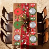 Yeniyıl Yılbaşı Noel 24 parça 6 kişilik Amerikan Yemek Servis Supla Bardak Altlığı Peçete Çatal Seti - 2