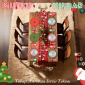 Yeniyıl Yılbaşı Noel 24 parça 6 kişilik Amerikan Yemek Servis Supla Bardak Altlığı Peçete Çatal Seti - 1