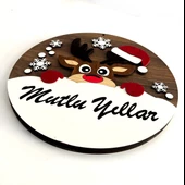 Yılbaşı - Yeni Yıl Kapı Süsü, Christmas - Noel Ev Duvar Dekorasyon süsü, Ahşap Mdf Keçe 30cm - 4