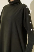 Düğme Detaylı Püsküllü Tunik Haki - 4