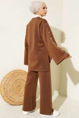 Kolu Boydan Düğmeli Scuba İkili Takım Kahve thumbnail 3