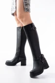 Siyah Toka Aksesuarlı Fermuarlı Günlük Kalın Topuklu Kadın Bot - 2