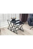 Onurdesign Venedik Metal Siyah Ayak Siyah Cam 3 Lü Içiçe Geçen Zigon Sehpa - 3