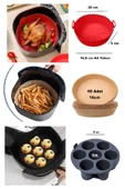 3'lü Airfryer Silikon 7 Gözlü Hava Firitözü Muffin Çörek Kek Kalıbı Yanmaz Yapışmaz Isıya Dayanıklı Pişirme Kağıdı Kalıpları - 1