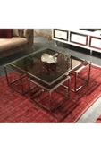 Onurdesign Kante Metal Crom Kaplama Bronz Şeffaf Camlı Kare Orta Sehpa 4+1 - 1
