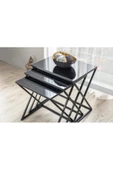 Onurdesign Venedik Metal Siyah Ayak Siyah Cam 3 Lü Içiçe Geçen Zigon Sehpa - 2
