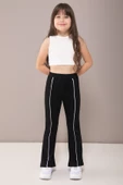 Siyah Önü Biyeli İspanyol Paça Kız Çocuk Tayt 19843 - 1