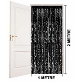 Periboia Siyah Ekstra Metalize Parlak Saçaklı Arka Fon Perde - 2