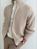 Erkek Dik Yaka Fermuarlı Slim Fit Triko Hırka - 11