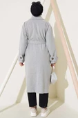 Kol Düğmeli Kaşe Kaban Gri - 3