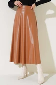 Beli Lastikli Kloş Deri Etek Latte thumbnail 1