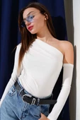 Büzgülü Tek Kol Sandy Bluz Ekru thumbnail 1