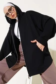 Loyşa Kapüşonlu Fermuarlı Hırka Siyah thumbnail 2