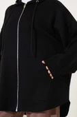 Loyşa Kapüşonlu Fermuarlı Hırka Siyah thumbnail 4