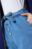 Paça Püsküllü Kendinden Kuşaklı Kot Pantolon Kot Mavisi - 4
