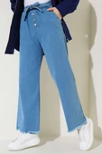 Paça Püsküllü Kendinden Kuşaklı Kot Pantolon Kot Mavisi - 2