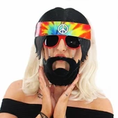 Siyah Saçlı Bandana Hippi Parti Gözlüğü - 1
