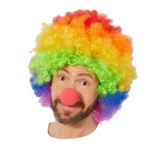Gökkuşağı Afro Peruk ve Kırmızı Sünger Burun - 1
