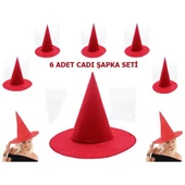 Kırmızı Keçe Cadı Şapkası Yetişkin-Çocuk Uyumlu - 1