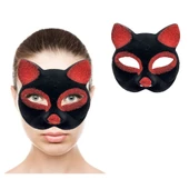 Siyah Kırmızı Simli Süet Kedi Maskesi - 2