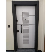 TEZ-1593B Siyah Renk Statik Kasalı Rustik Çizgili Model Çelik Kapı, Daire Kapısı, Villa Kapısı - 4