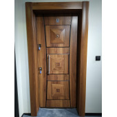 TEZ-3451 Ahşap Kaplama Kabartma Model Çelik Kapı, Daire Kapısı , Villa Kapısı - 3