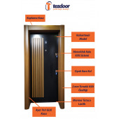 TEZ-3458 Ahşap Kaplama Kabartma Model Çelik Kapı, Daire Kapısı, Villa Kapısı - 2