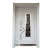 TEZ-0142 Beyaz Renk Statik Kasalı Kabartmalı Model Apartman Giriş Kapısı, Dış Mekan Kapısı - 1