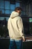 Üç İplik Penye Kapşonlu Basic SweatShirt - Bej - 2