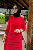 Nisan Simli Triko Elbise Kırmızı - 6
