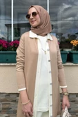 İmge Çizgili Triko Hırka Bej - 7
