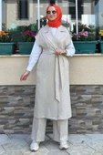Apoletli Çizgili Takım Bej - 7