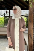 İmge Çizgili Triko Hırka Sütlü Kahve - 4