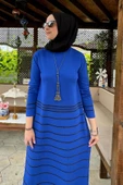 Nisan Simli Triko Elbise Saks - 3