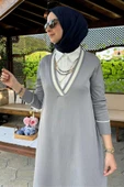 Eylül Gömlekli Triko Elbise Gri - 8