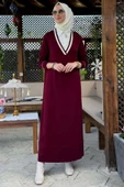 Eylül Gömlekli Triko Elbise Bordo - 1
